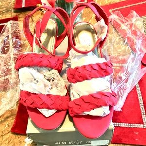 Red Braided Strap Open Toe Sandals/Heels